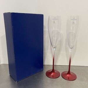 Villeroy & Boch Allegorie Premium Rose Champagne Flute Redwood Red Stem Pair